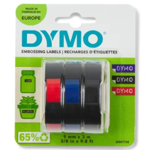 DYMO Präglingsband 9 mm x 3 m Röd/Blå/Svart 3-pack