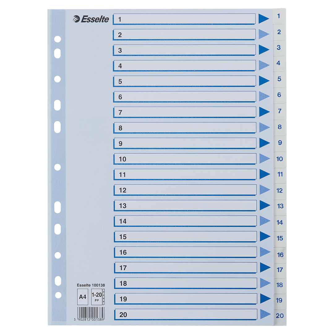 Register Non-Stop A4/1-20 rubrikblad vit
