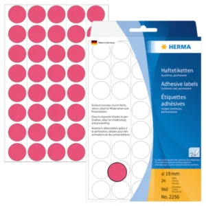 Herma etikett manuelll KP ø19 neon röd (960)