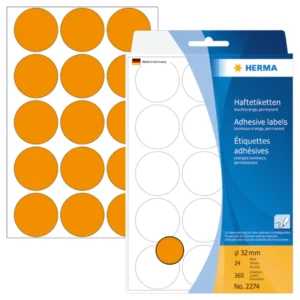 Herma etikett manuelll KP ø32 neon orange (360)