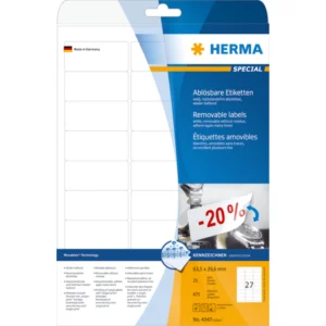 Herma etikett avtagbar 63,5x29,6 (675)
