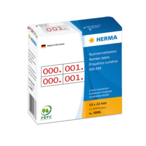 Herma etikett siffer 0-999 dubbel 10x22 röd (2x1000)