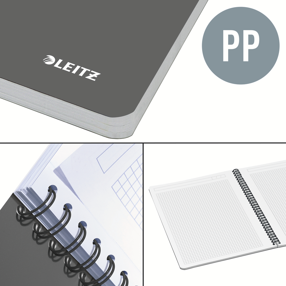 Ant.bok Leitz Office PP A5 rutat grå - Bild 3