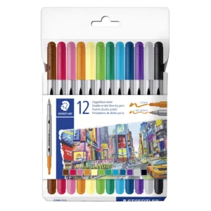 STAEDTLER Fiberspetspenna sort (12)