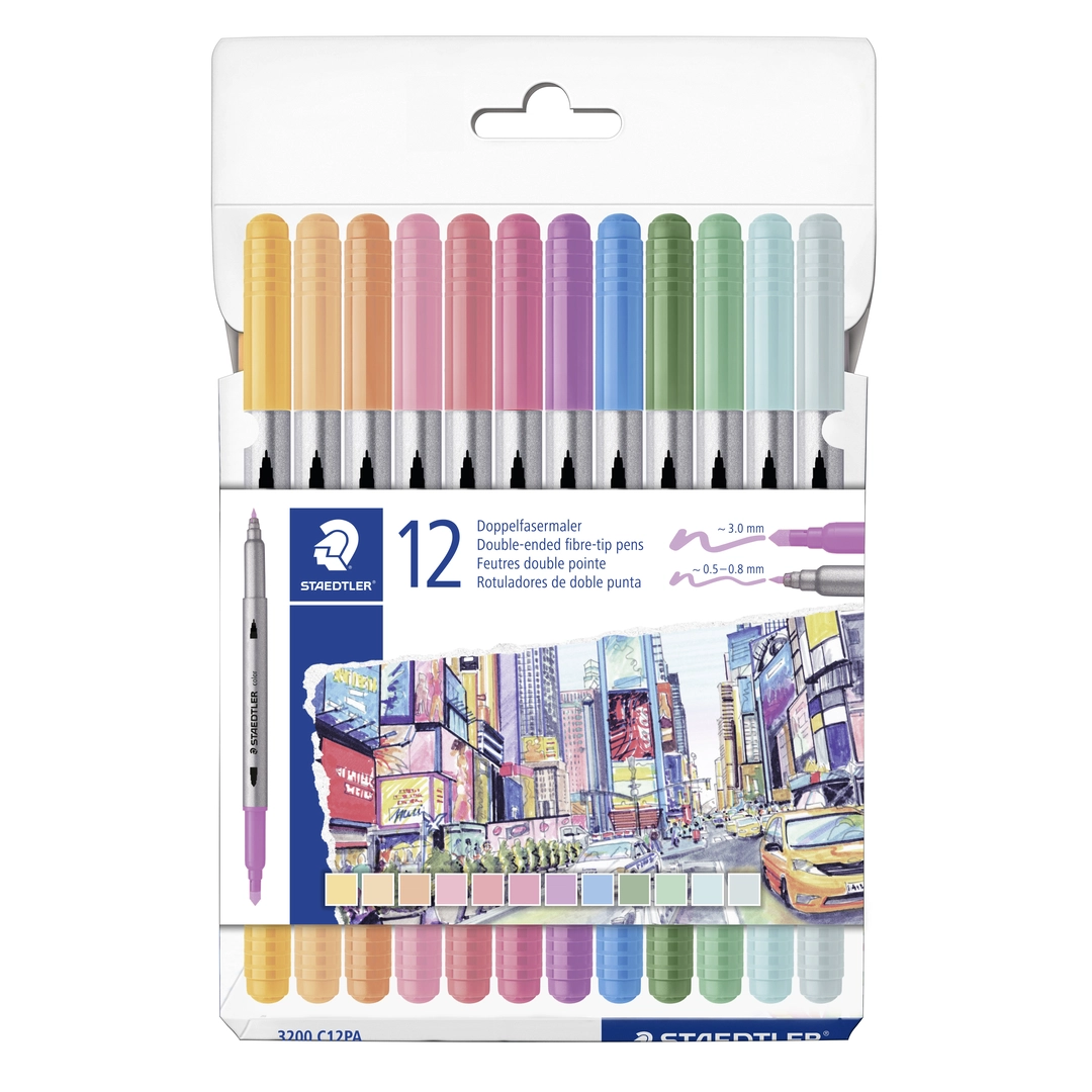 STAEDTLER Fiberspetspenna pastell sort(12)