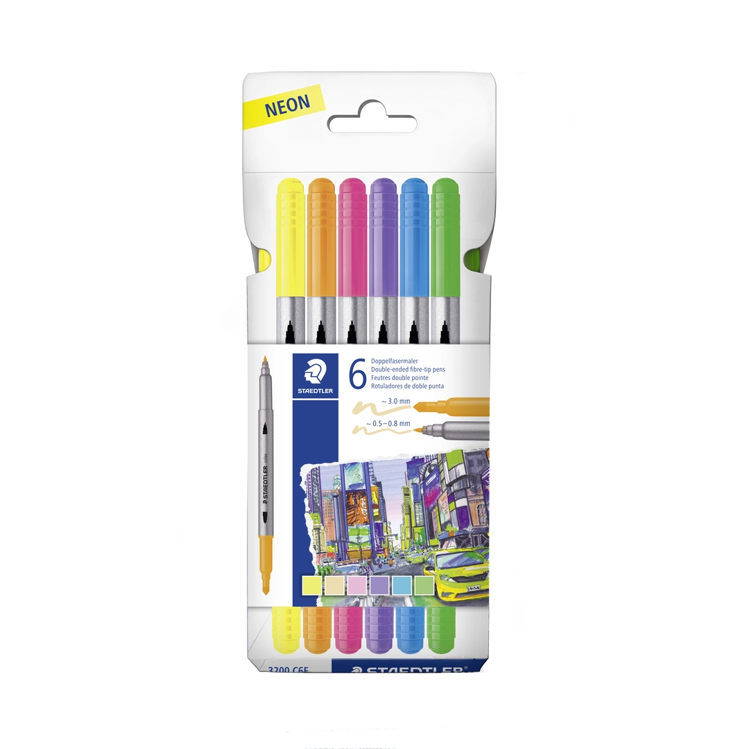 STAEDTLER Fiberspetspenna neon sort (6)