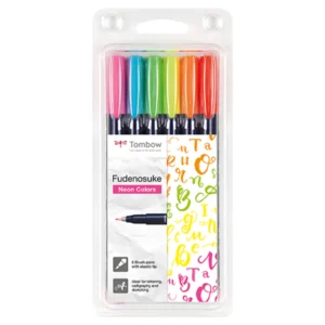 Tombow kalligrafipenna Fudenosuke hård neon ass (6)