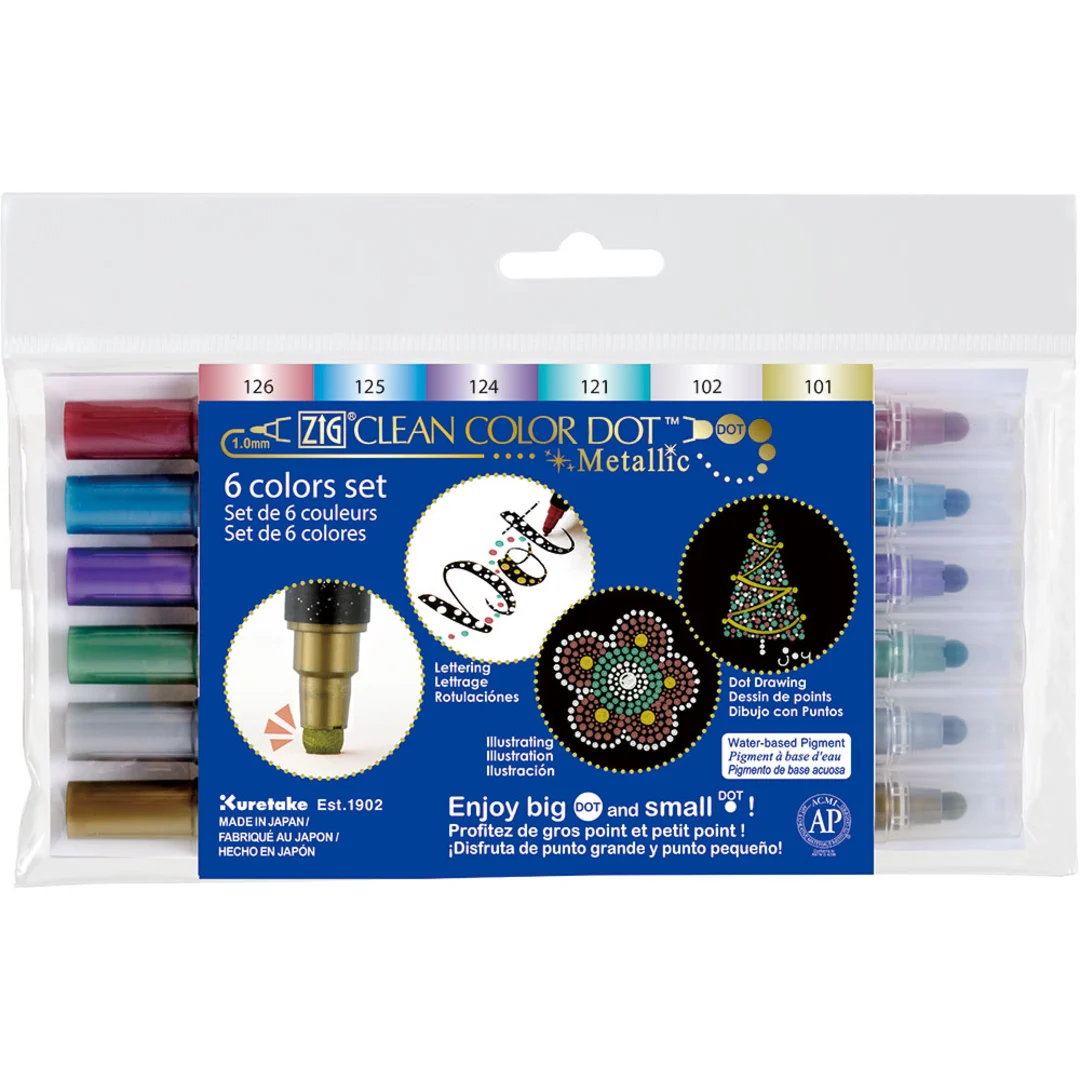 ZIG Clean Color DOT 6 color set metallic