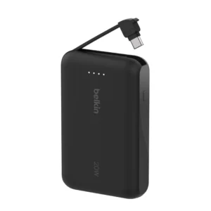 10k PD20W Integrated USB-C Cable Power Bank, Black