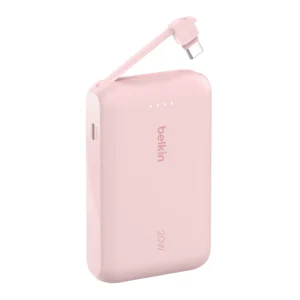 10k PD20W Integrated USB-C Cable Power Bank, Pink