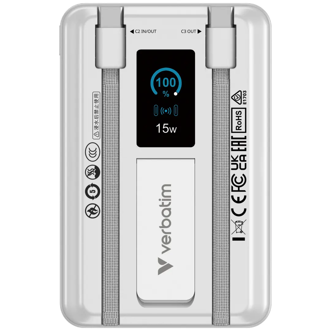 VERBATIM Charge'n'Go 2C & Display PowerBank 10000 mAh Silver - Bild 2