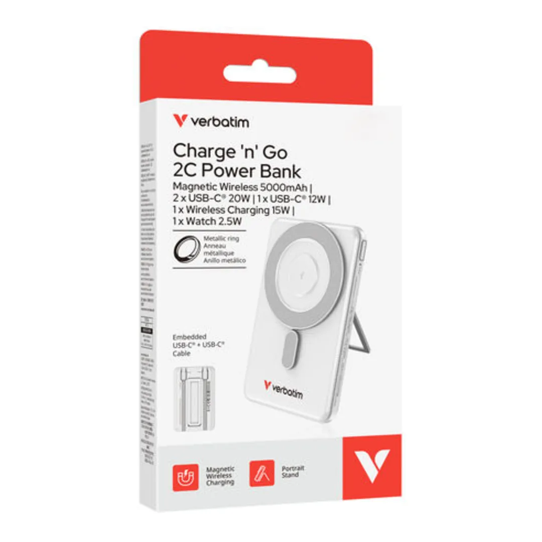 VERBATIM Charge n Go USB-C Cable Power Bank Magnet 5K Silver - Bild 3