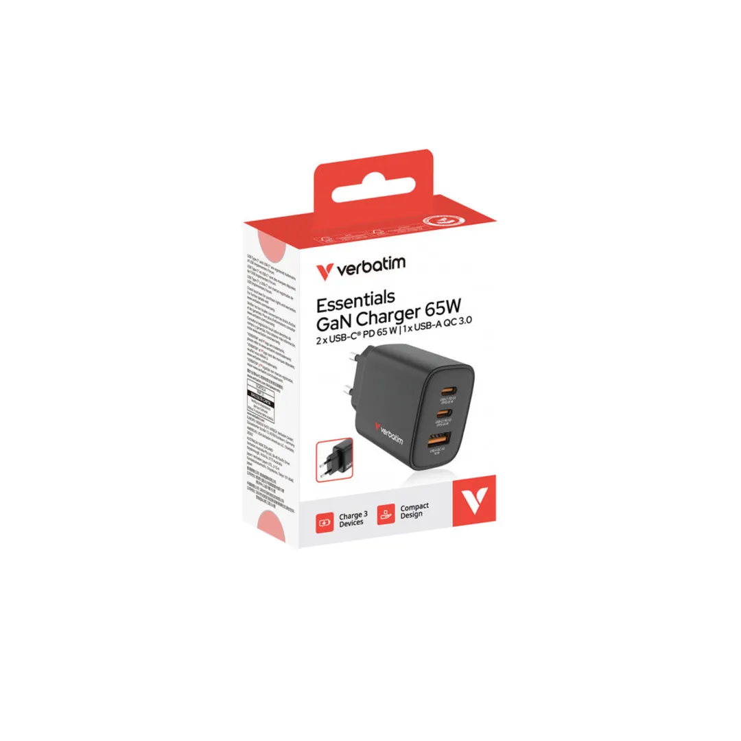 VERBATIM Essentials GaN Charger 65W EU 3-port Black - Bild 3