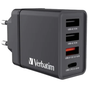 VERBATIM 4-port USB Charger PD QC 30W, Black