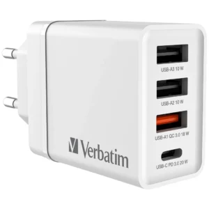 VERBATIM 4-port USB Charger PD QC 30W, White