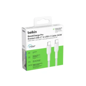 BELKIN USB-C to USB-C 240W 2.0 Braided PCR 2m, White