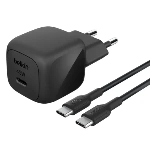 BELKIN 45W USB PD Wall Charger PPS, Black w/1m 3A PVC C-C Ca