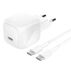 BELKIN 45W USB PD Wall Charger PPS, White w/1m 3A PVC C-C Ca