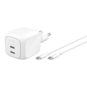 BELKIN 50W Dual USB-C PD Wall Charger PPS, White w/1m USB-C-