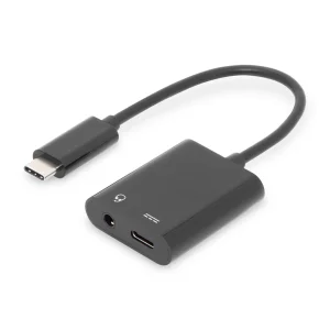 DIGITUS USB-C audio + USB-C splitter 0.2 m, Black