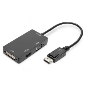 DIGITUS DisplayPort 3-in-1 adapter HDMI/DVI/VGA 0.2 m, Black