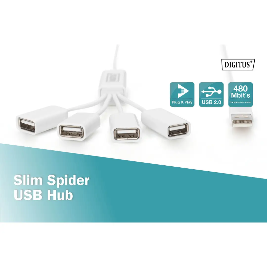 DIGITUS USB 2.0 Slim Spider hub 4-port, White - Bild 3