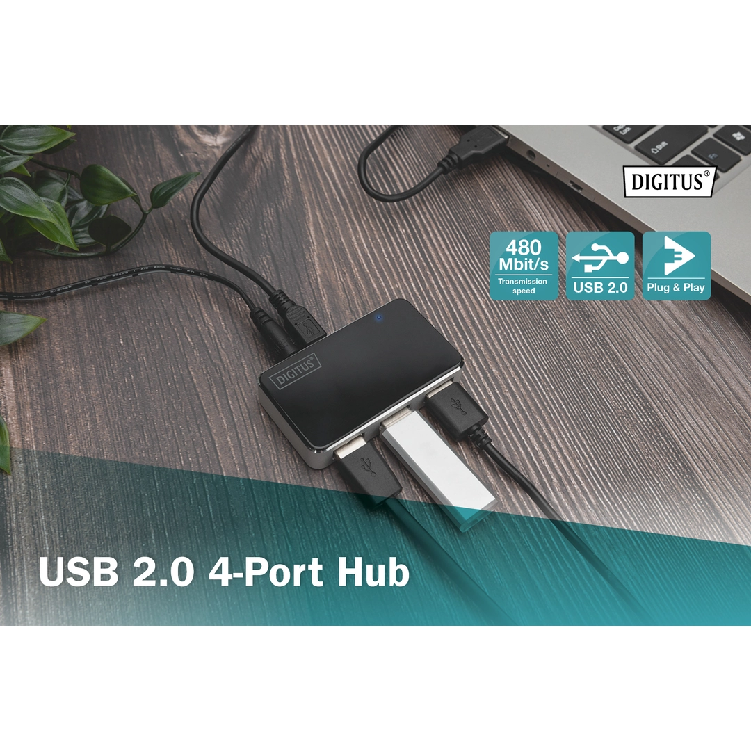 DIGITUS USB 2.0 hub 4-port with Mini-B input, Black - Bild 3