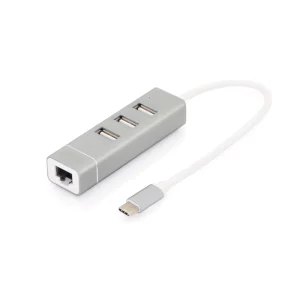 DIGITUS USB-C hub 3 x USB-A with Fast Ethernet, Silver