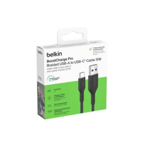 BELKIN Boostcharge USB-A to C Braided PCR Cable 2.0 2m, Blac