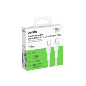 BELKIN Boostcharge USB-C 60W Braided PCR Cable 2.0 2m, White