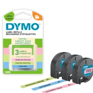 DYMO LetraTag Tape 12mm x 4m plastic pastel green, blue & pi