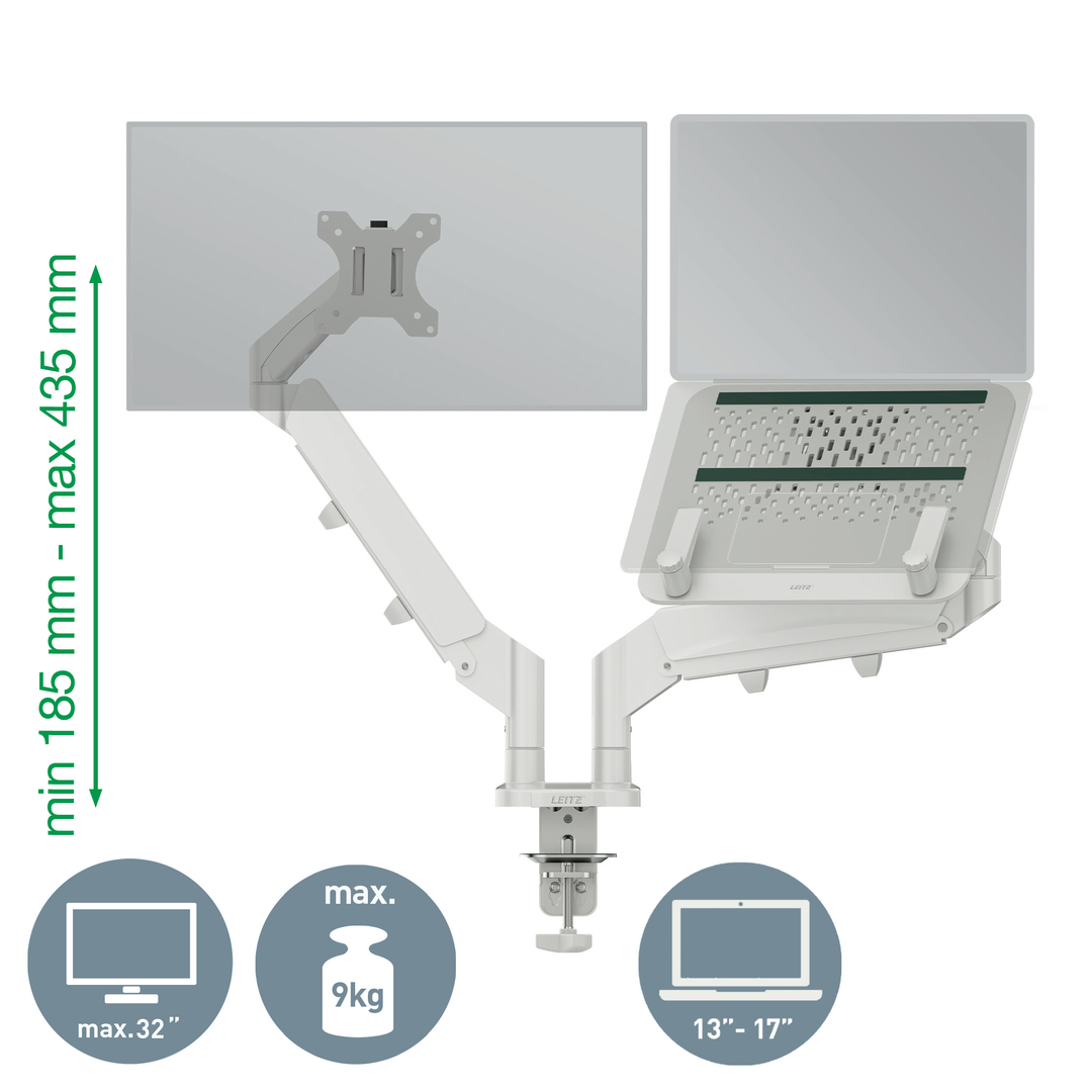 Leitz Ergo Monitorarm m laptopställ Lgrå - Bild 4